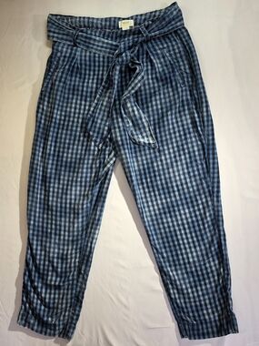 🔥 RARE Anthropologie Maeve Avryl Bleached Gingham Slim Pants‎ | Size 12